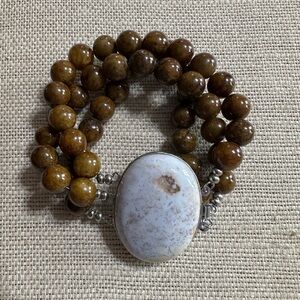 Bronzite triple row bracelet with creamy oval box clasp, 8 inches